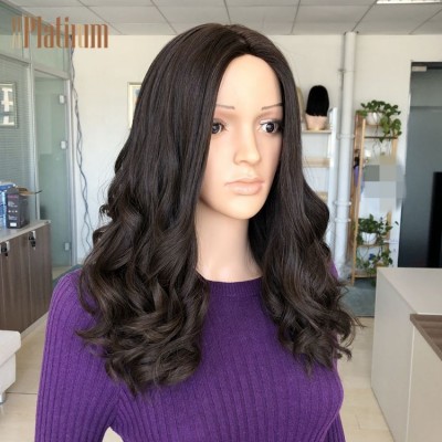 Full density 20 inches dark brown multidirectional silk top wavy European hair Jewish Kosher wigs