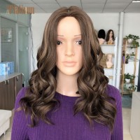 Promotion 21 inches color#8/12 Jewish Kosher certified natural straight big layers European hair wig