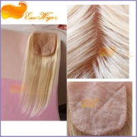 Sale 100 human hair hidden knots silk base closure virgin peruvain hair straight blonde color 613# silk base 4X4