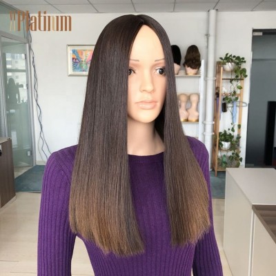 Factory price 20 inches dark roots no layers natural straight European Hair Jewish wig Kosher wigs