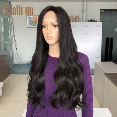 Stunning 28 inches #2 slight layers natural straight Brazilian hair lace top Jewish Kosher wig